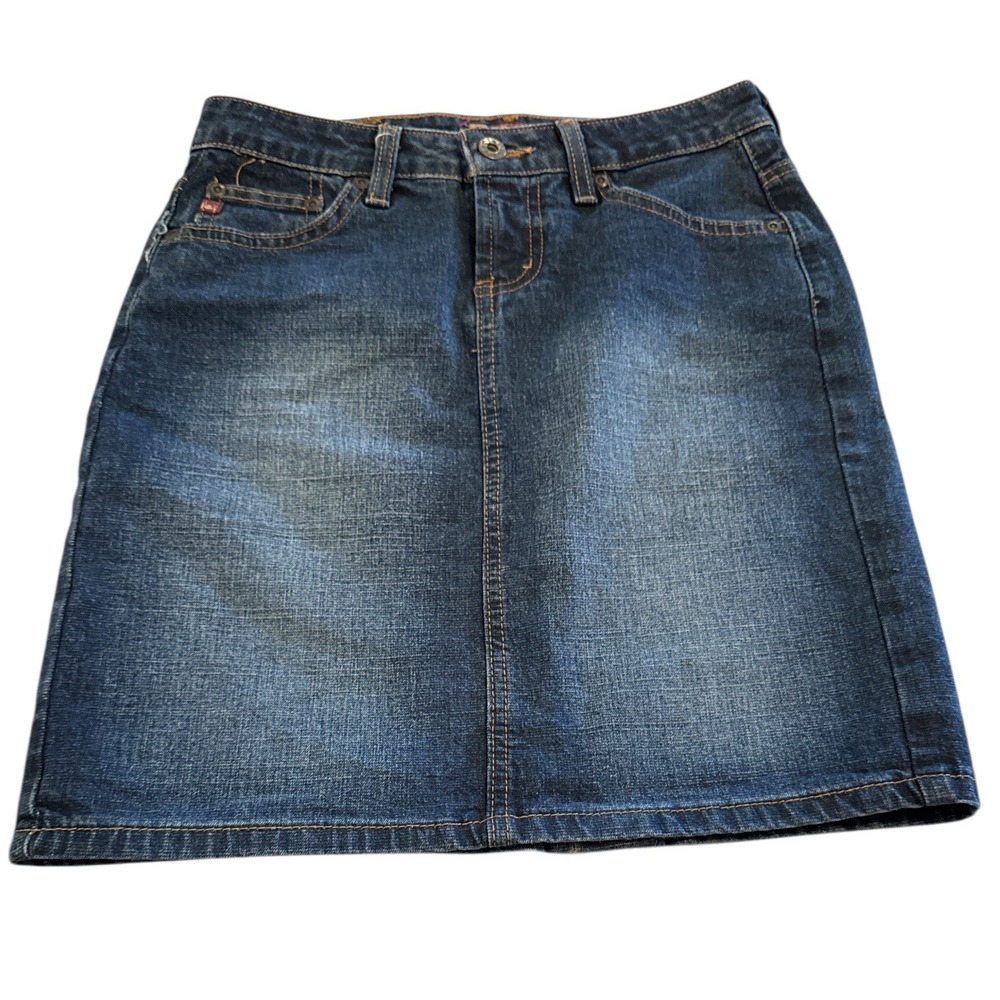 lei Womens Denim Mini Skirt Size 1 Blue Medium Wash Stretch Retro 80's - Picture 1 of 7